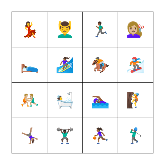 Activities Bingo Card