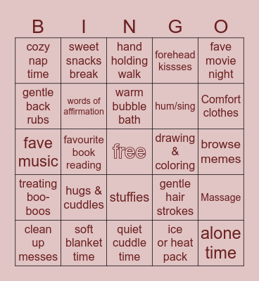 AFTERCARE BINGO Card