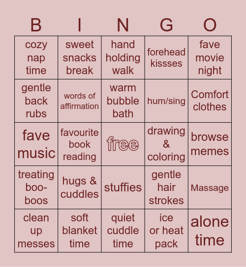 AFTERCARE BINGO Card