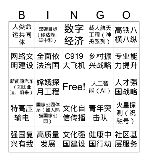 时代热词Bingo Card
