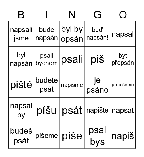 TVARY SLOVES Bingo Card