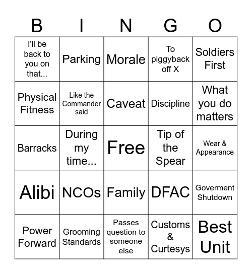 Town Hall BINGO Card