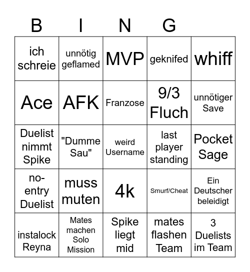 Valorant Bingo Card