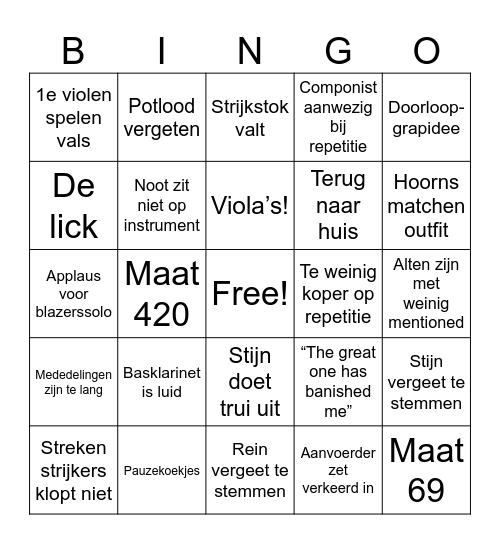 Repetitiebingo Card