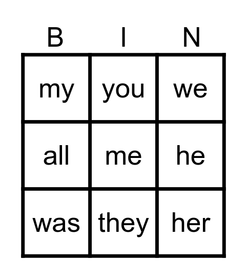 Phonics Bingo Card
