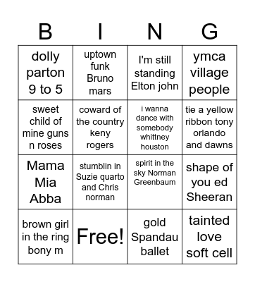 Bingo music inc Bingo Card