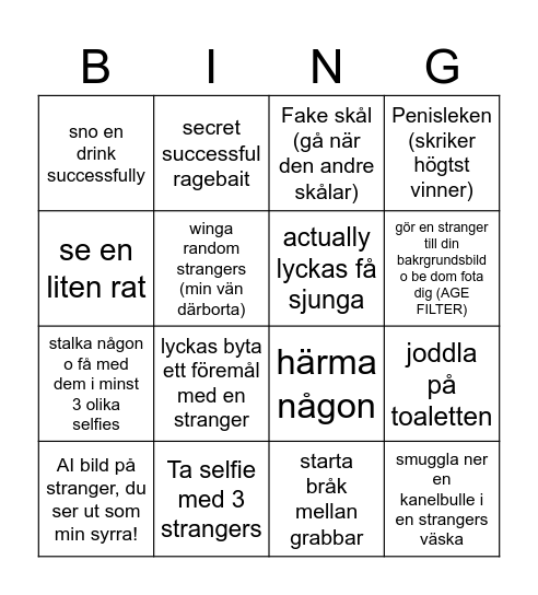 Sumercamp 2k25 AW Bingo Card