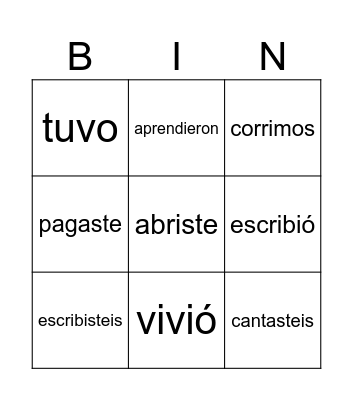 Spanish Bingo Card