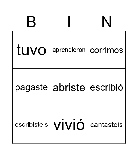 Spanish Bingo Card