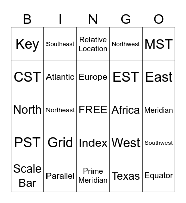 Geography Basics Bingo Card