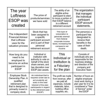 ESOP BINGO Card