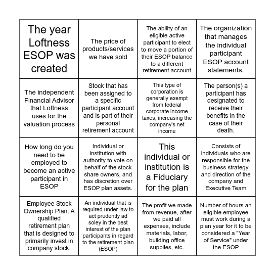 ESOP BINGO Card