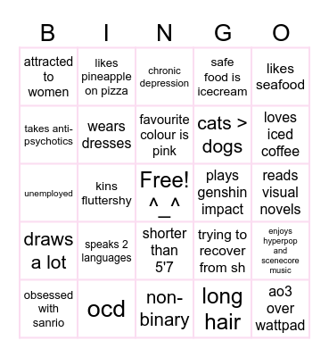 Chloë's Bingo Card