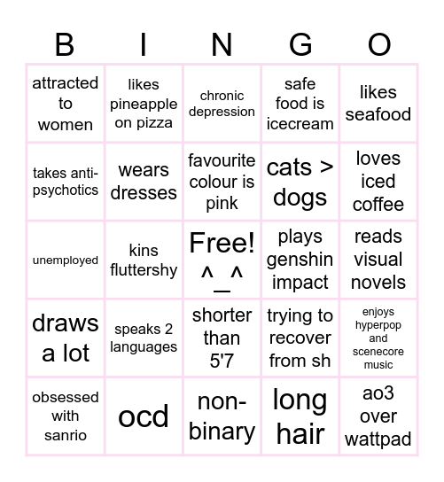 Chloë's Bingo Card