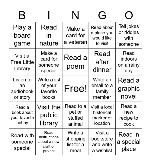 DAR FAMILY LITERACY BINGO! Bingo Card