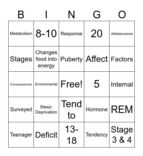 Sleep Deprivation Bingo Card