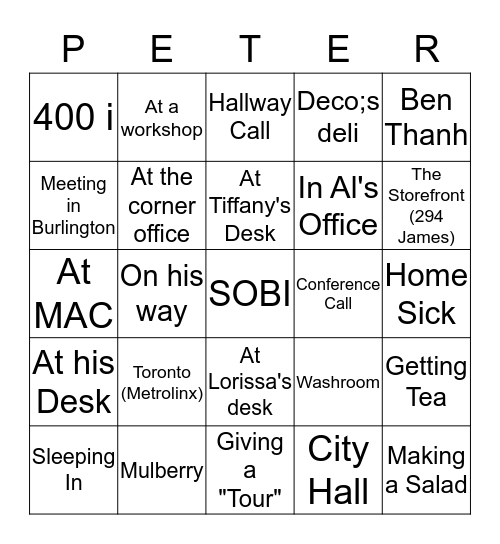 Peter Bingo Card