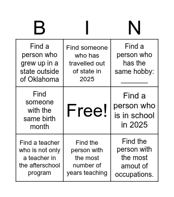 CONNECTION BINGO Card
