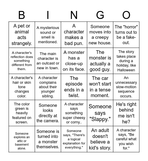 Goosebumps Bingo Card