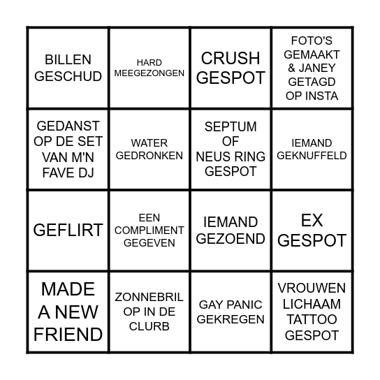 JANEY FESTIVAL BINGO Card