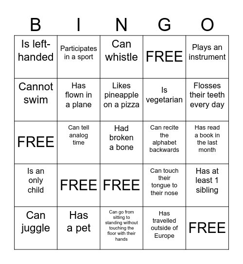 Find someone who… Bingo Card