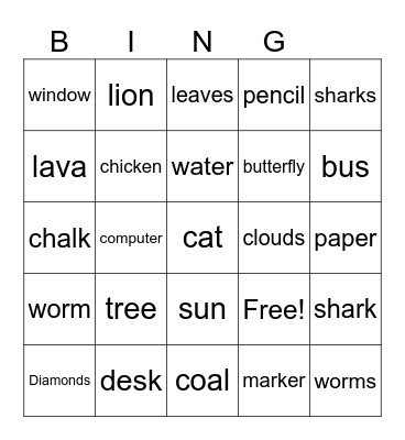 Non-Renewable/Renewable Bingo Card