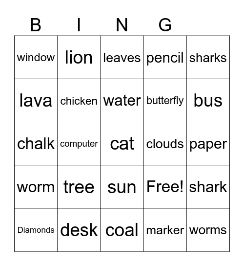 Non-Renewable/Renewable Bingo Card