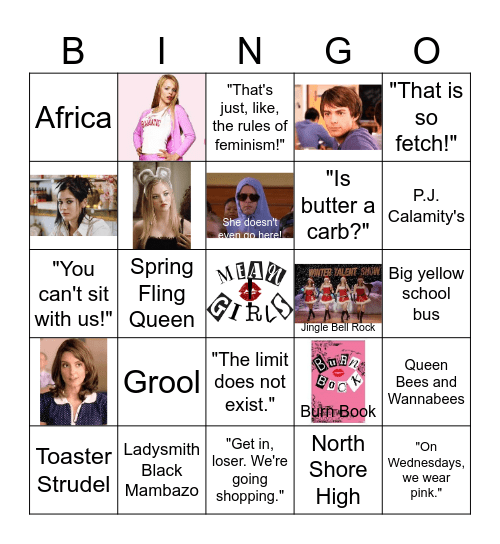 Mean Girls Bingo Card
