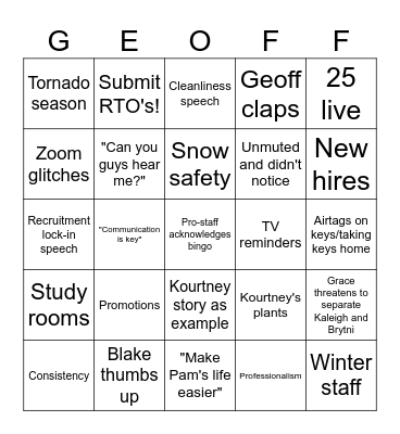 Armstrong Staff Meeting Bingo Card