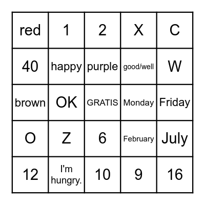 Quarter 1 Spanish Bingo Card