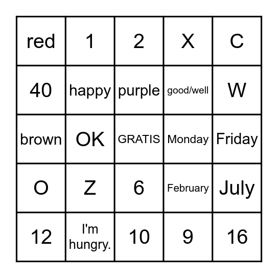 Quarter 1 Spanish Bingo Card