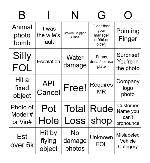 RV Park Bingo Card