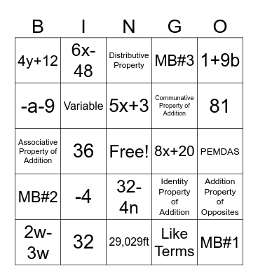 Math Bingo 10/3/25 Bingo Card
