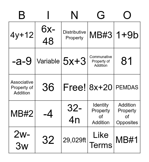 Math Bingo 10/3/25 Bingo Card