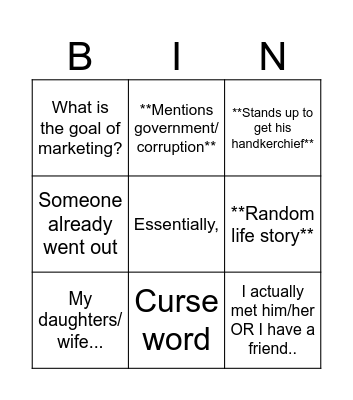 Sir PD Lingo Bingo Card