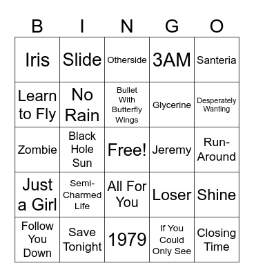 90s Alternative Radio Bingo Card