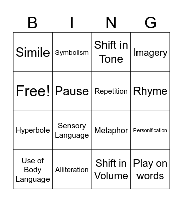 SLAM POETRY BINGO Card