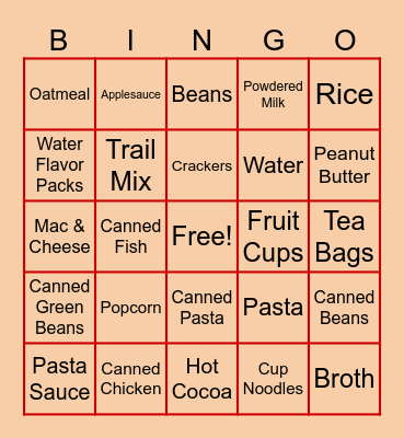 Hunger Awareness Bingo Card