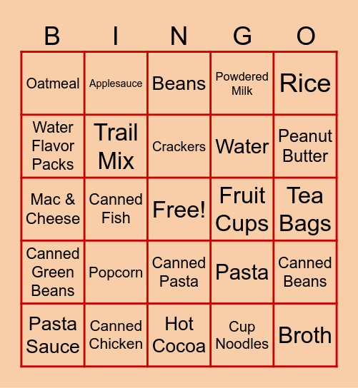 Hunger Awareness Bingo Card