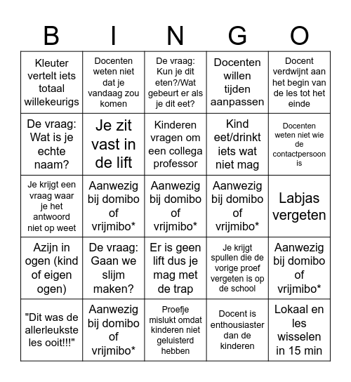 Mad Science Bingo Card