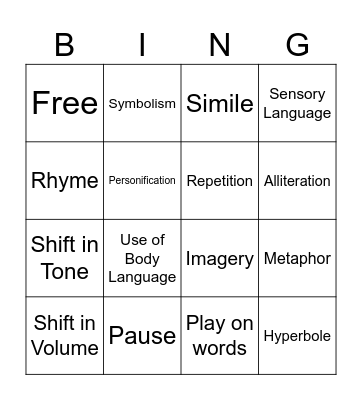 SLAM POETRY BINGO Card