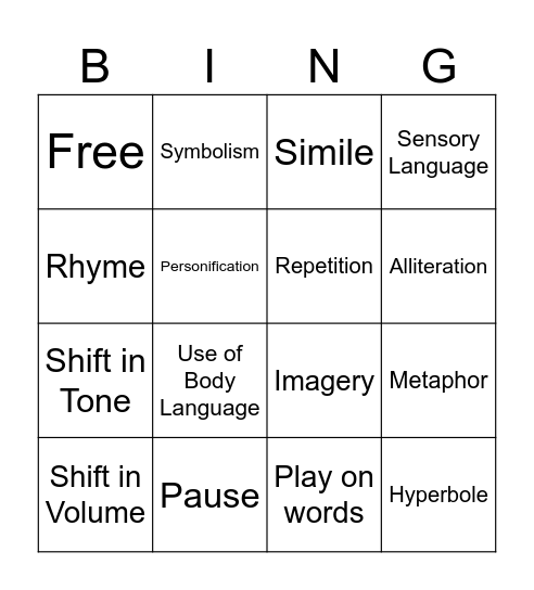 SLAM POETRY BINGO Card