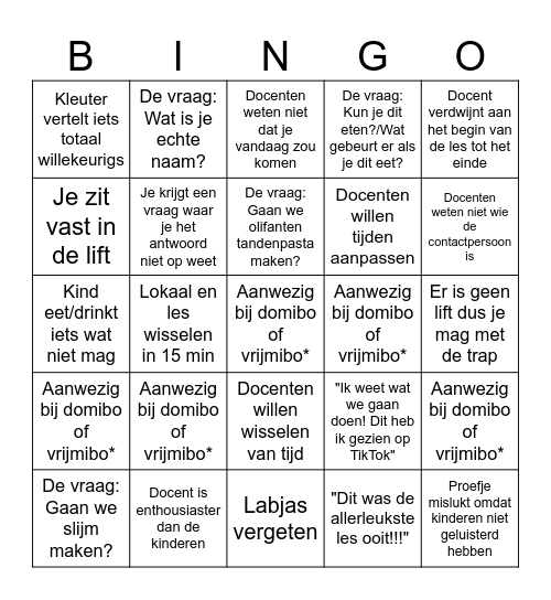 Mad Science Bingo Card