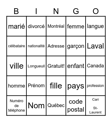 L'identité Bingo Card