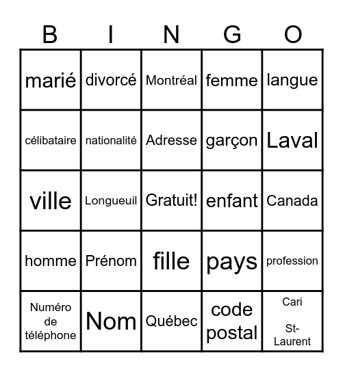 L'identité Bingo Card