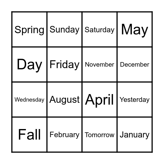 Jours - Mois - Saisons Bingo Card