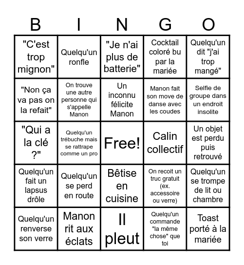 EVJF de Manon Bingo Card
