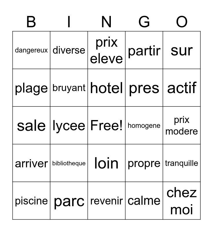 en ville Bingo Card
