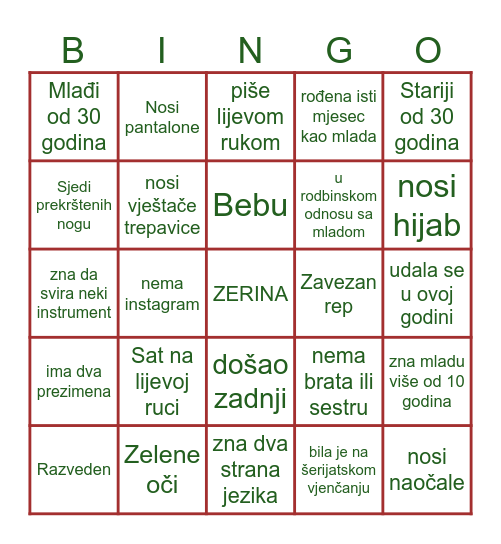 ZERININO DJEVOJACKO Bingo Card