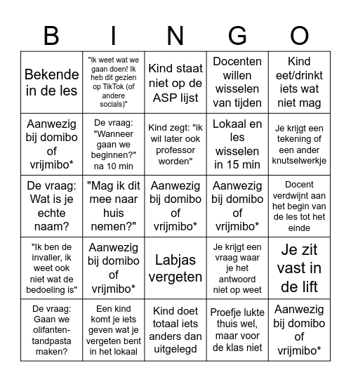 Mad Science Bingo Card